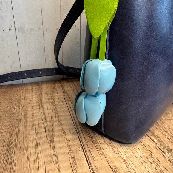Leather Light Blue Tulip Purse Charm Genuine Leather Tulip Flower Bag Charm - Picture 2 of 7